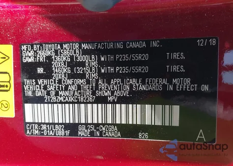 2019 Lexus Rx 350 из США, поврежденный, VIN 2T2BZMCAXKC182367